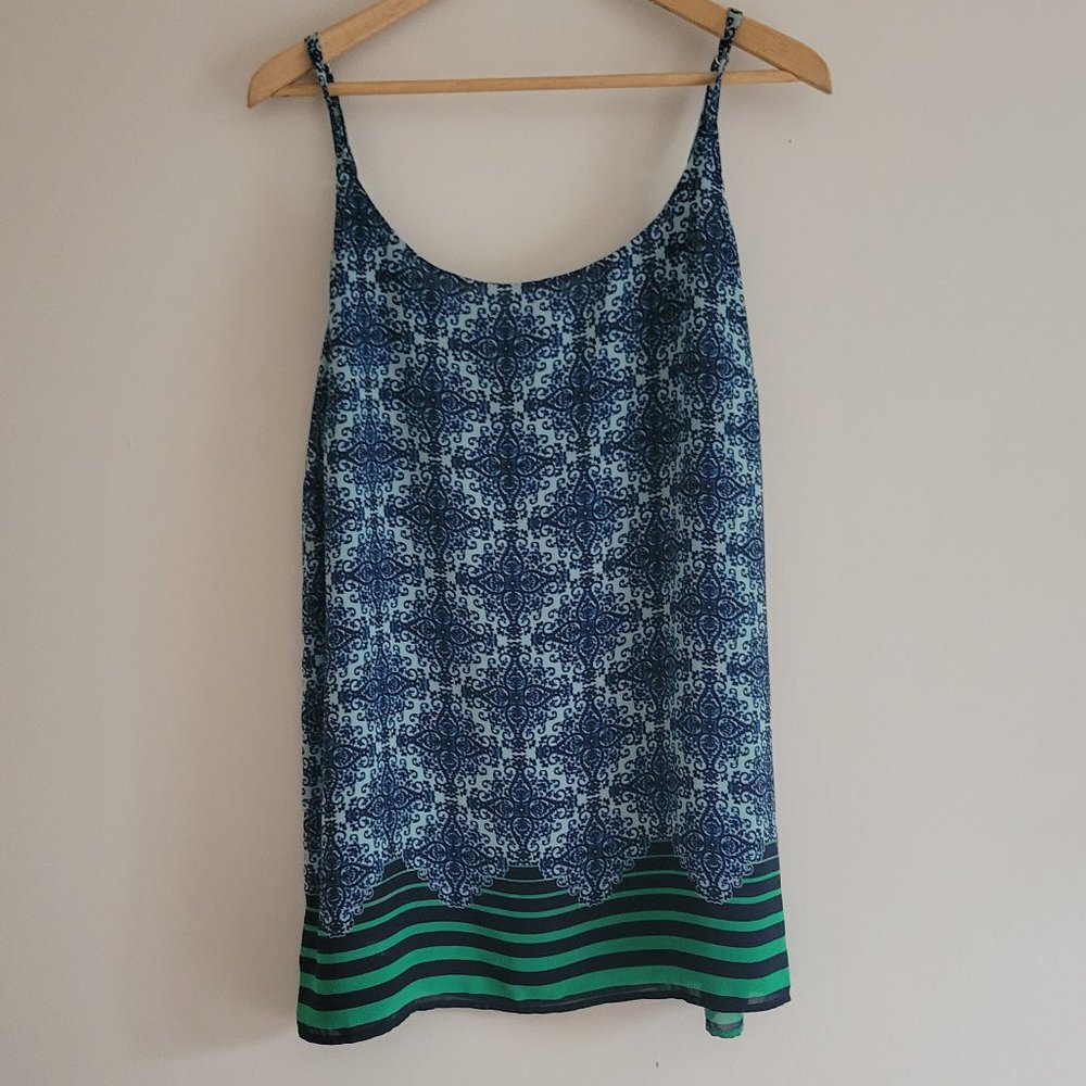 CAbi Blue and Green Patterned Tank Top